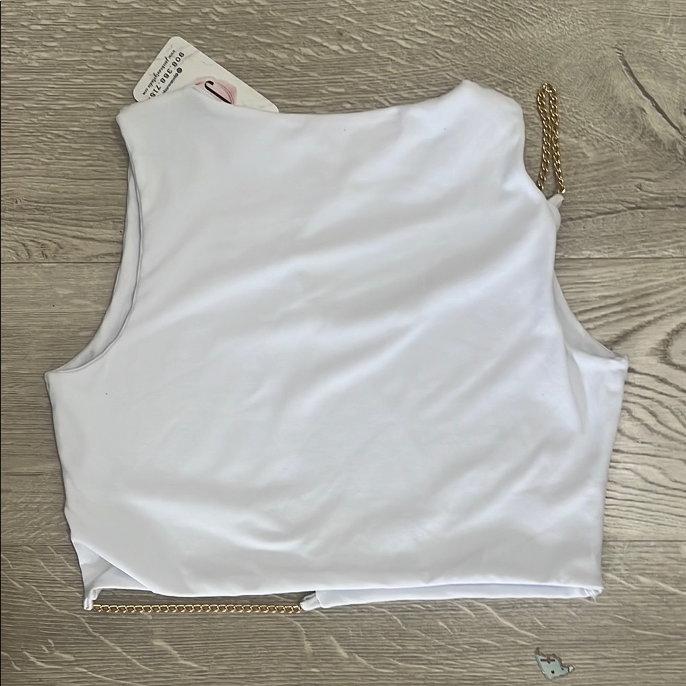 White Sleeveless Top with Gold Chain Detail - Picture 2 of 2